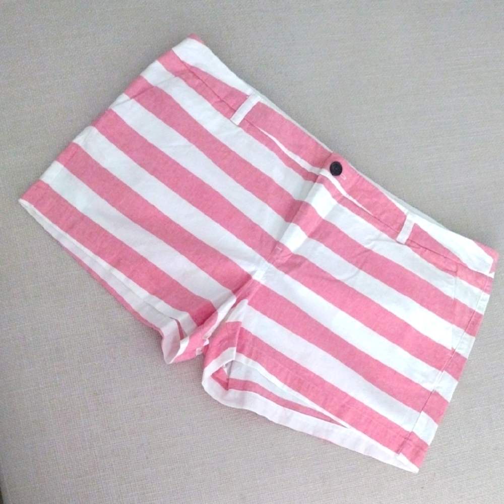 Pink and White Striped Women's Shorts